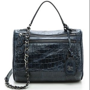 Alice + Olivia Alana Croc Embossed Navy Satchel
